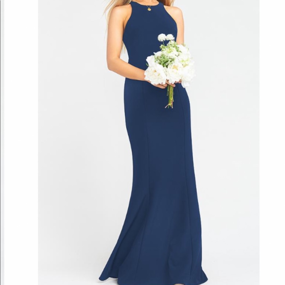 SHOW ME YOUR MUMU- chicago high neck navy gown (M)